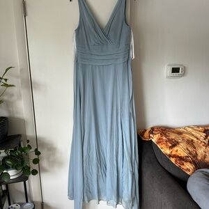 David’s bridal V neck Elegant Blue Dress with slit